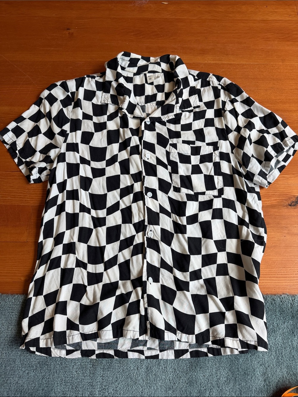 bp Black and White Check Short-Sleeve Button-Up Shirt